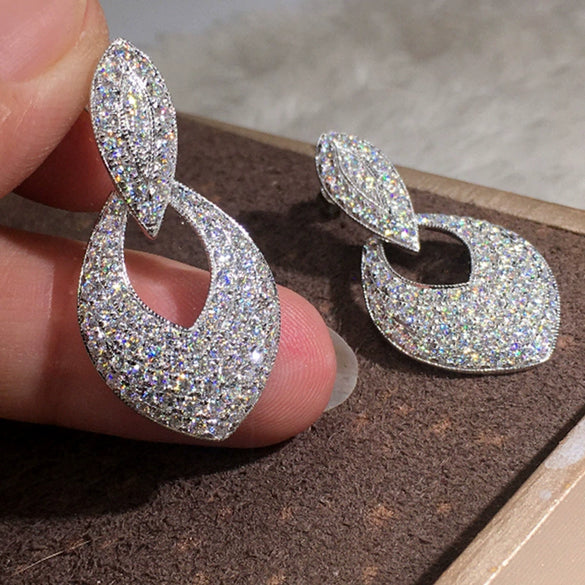 Wholesale Cut Out Drop Earrings Copper Zircon Luxury Sparkling