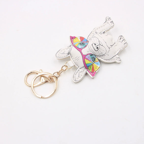 Wholesale Cute Animal Artificial Leather Sunglasses Puppy Backpack Pendant Car Keychain Accessories With Little Bear Pig Small Animals Pattern And Electroplating Design