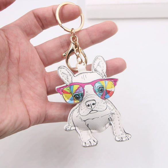 Wholesale Cute Animal Artificial Leather Sunglasses Puppy Backpack Pendant Car Keychain Accessories With Little Bear Pig Small Animals Pattern And Electroplating Design