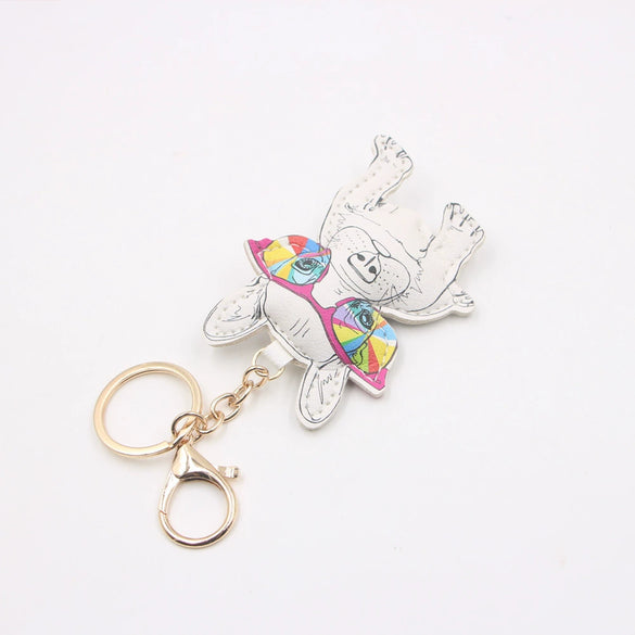 Wholesale Cute Animal Artificial Leather Sunglasses Puppy Backpack Pendant Car Keychain Accessories With Little Bear Pig Small Animals Pattern And Electroplating Design