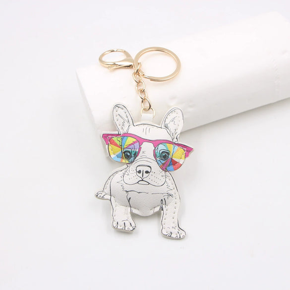 Wholesale Cute Animal Artificial Leather Sunglasses Puppy Backpack Pendant Car Keychain Accessories With Little Bear Pig Small Animals Pattern And Electroplating Design
