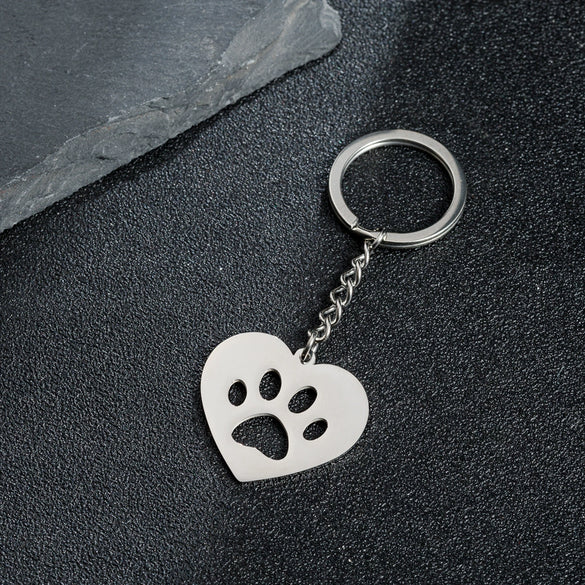 Wholesale Cute Animal Footprints Cat Claw Pendant Keychain Stainless Steel With Bear Piglet Small Animal Patterns Electroplated Heart Shaped And Round Geometric Design