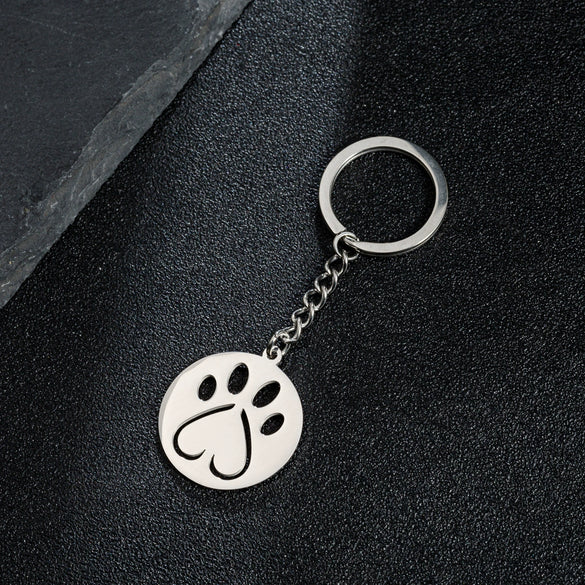 Wholesale Cute Animal Footprints Cat Claw Pendant Keychain Stainless Steel With Bear Piglet Small Animal Patterns Electroplated Heart Shaped And Round Geometric Design