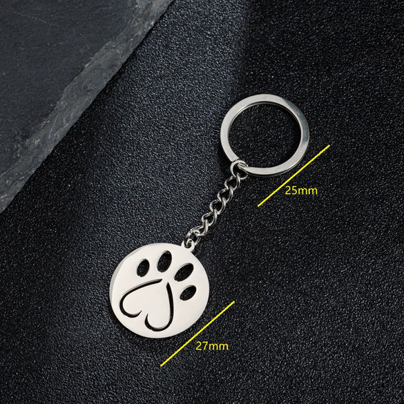 Wholesale Cute Animal Footprints Cat Claw Pendant Keychain Stainless Steel With Bear Piglet Small Animal Patterns Electroplated Heart Shaped And Round Geometric Design