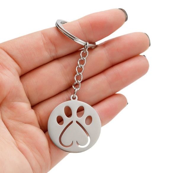 Wholesale Cute Animal Footprints Cat Claw Pendant Keychain Stainless Steel With Bear Piglet Small Animal Patterns Electroplated Heart Shaped And Round Geometric Design