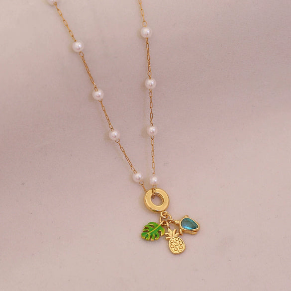 Wholesale Cute Animal Pattern Stainless Steel Marine Turtle Fishtail Clavicle Imitation Pearl Necklace