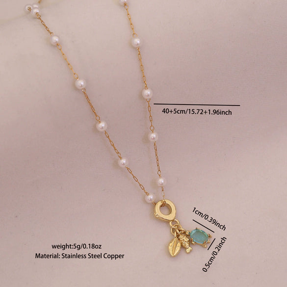 Wholesale Cute Animal Pattern Stainless Steel Marine Turtle Fishtail Clavicle Imitation Pearl Necklace