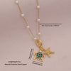 Wholesale Cute Animal Pattern Stainless Steel Marine Turtle Fishtail Clavicle Imitation Pearl Necklace
