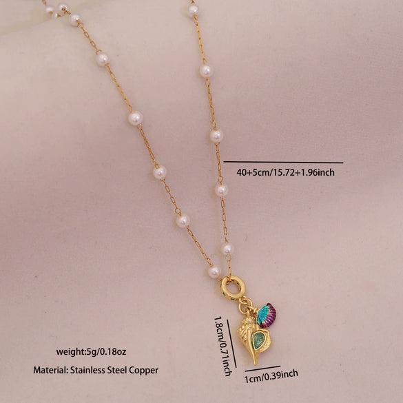 Wholesale Cute Animal Pattern Stainless Steel Marine Turtle Fishtail Clavicle Imitation Pearl Necklace