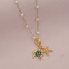 Wholesale Cute Animal Pattern Stainless Steel Marine Turtle Fishtail Clavicle Imitation Pearl Necklace