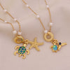 Wholesale Cute Animal Pattern Stainless Steel Marine Turtle Fishtail Clavicle Imitation Pearl Necklace