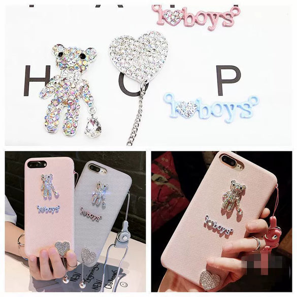 Wholesale Cute Bear Love Heartshaped Diamond Mobile Phone Jewelry Accessories Alloy Electroplated