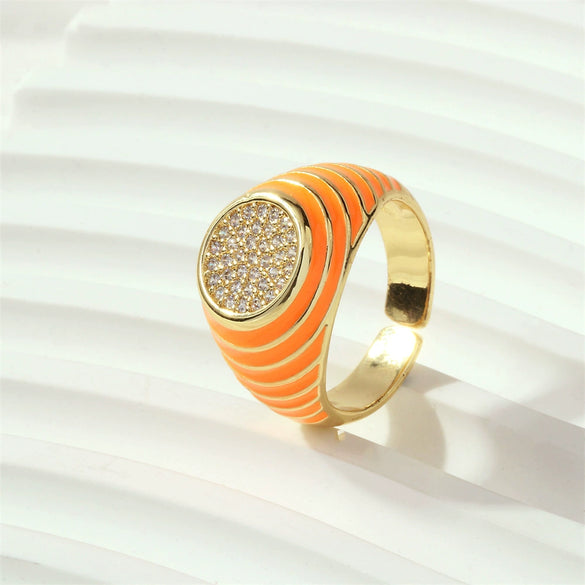 Wholesale Cute Candy Color Zircon Index Finger Ring For Women Copper Drop Oil Geometric Style