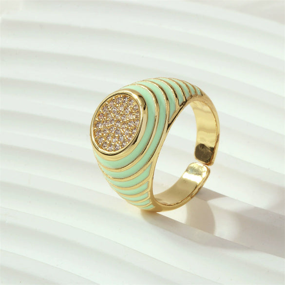 Wholesale Cute Candy Color Zircon Index Finger Ring For Women Copper Drop Oil Geometric Style