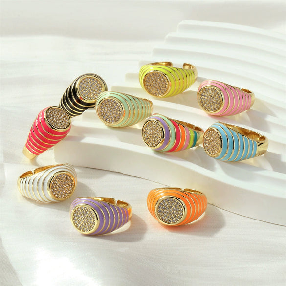 Wholesale Cute Candy Color Zircon Index Finger Ring For Women Copper Drop Oil Geometric Style