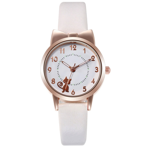 Wholesale Cute Cartoon Cat Luminous Women's Quartz Watch With Alloy Case Imitation Leather Strap And Round Dial