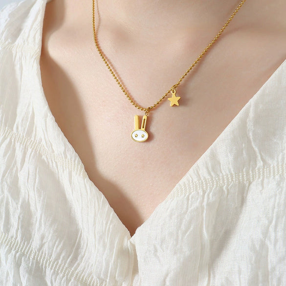 Wholesale Cute Cartoon Joker Star Little Rabbit Pendant Necklace In Titanium Steel With Electroplating