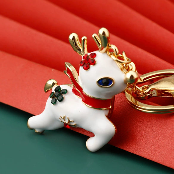 Wholesale Cute Christmas Elk Cartoon Metal Keychain For Men And Women Couple As Bag Pendant Key Ring Gift