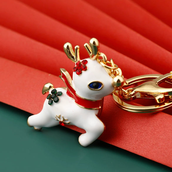 Wholesale Cute Christmas Elk Cartoon Metal Keychain For Men And Women Couple As Bag Pendant Key Ring Gift