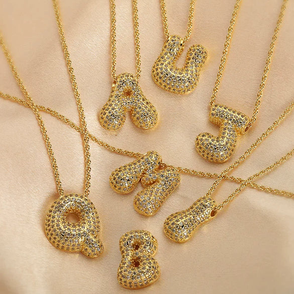 Wholesale Cute Chubby Letter Pendant Necklace Copper Inlaid Zircon Electroplated