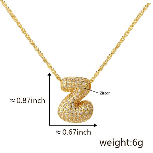 Wholesale Cute Chubby Letter Pendant Necklace Copper Inlaid Zircon Electroplated