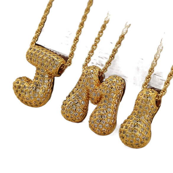 Wholesale Cute Chubby Letter Pendant Necklace Copper Inlaid Zircon Electroplated