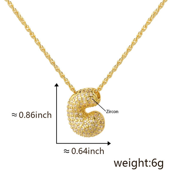 Wholesale Cute Chubby Letter Pendant Necklace Copper Inlaid Zircon Electroplated