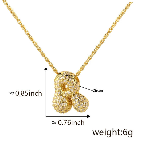 Wholesale Cute Chubby Letter Pendant Necklace Copper Inlaid Zircon Electroplated