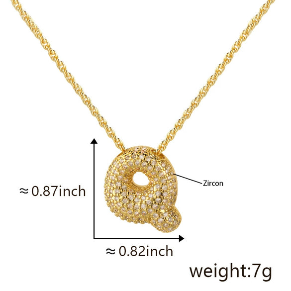 Wholesale Cute Chubby Letter Pendant Necklace Copper Inlaid Zircon Electroplated