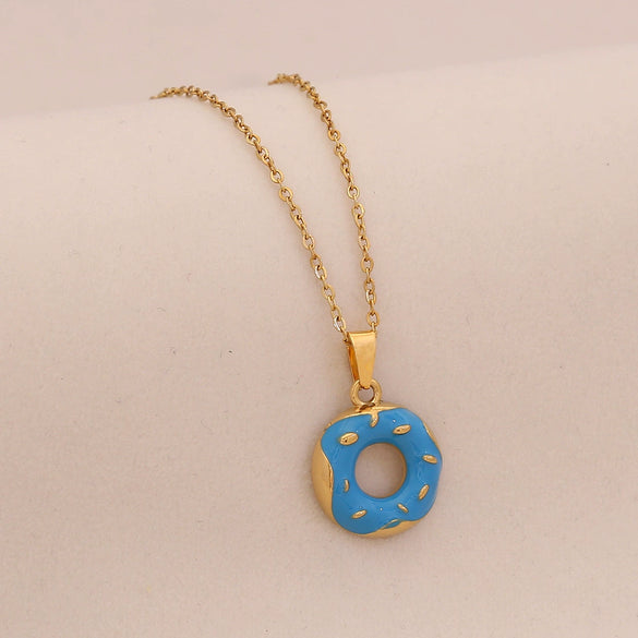 Wholesale Cute Donut Ice Cream Pendant Necklace Stainless Steel Jewelry