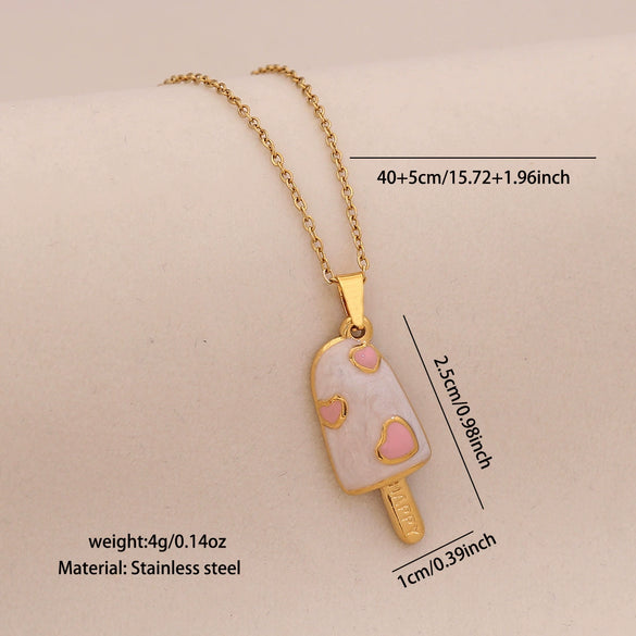 Wholesale Cute Donut Ice Cream Pendant Necklace Stainless Steel Jewelry