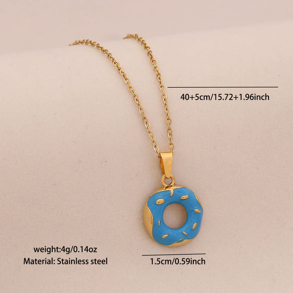 Wholesale Cute Donut Ice Cream Pendant Necklace Stainless Steel Jewelry