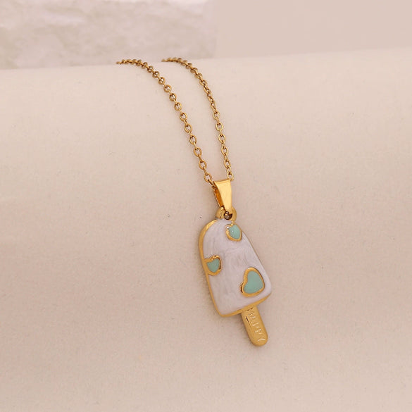 Wholesale Cute Donut Ice Cream Pendant Necklace Stainless Steel Jewelry