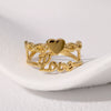 Wholesale Cute Electroplated Heartshaped Stainless Steel Open Ring For Women