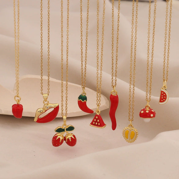 Wholesale Cute Fruit Pendant Stainless Steel And Copper Jewelry With Dripping Oil Processing For Women