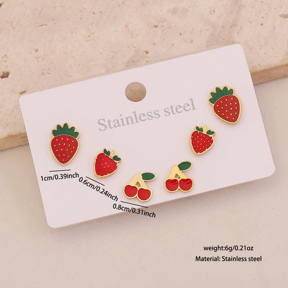 Wholesale Cute Fruit Shaped Stainless Steel Earrings With Dripping Oil Design For Women