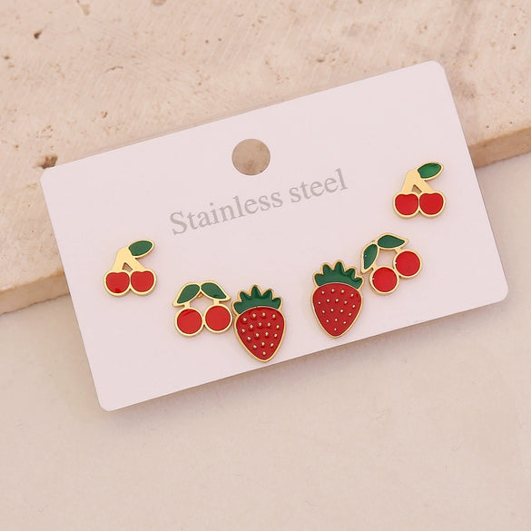Wholesale Cute Fruit Shaped Stainless Steel Earrings With Dripping Oil Design For Women