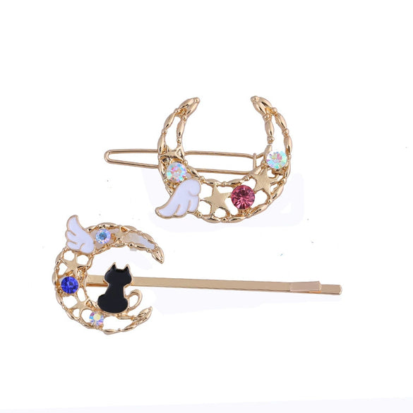 Wholesale Cute Girl Cat Planet Wings Hairpin Set Zinc Alloy Electroplating