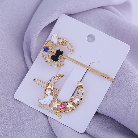 Wholesale Cute Girl Cat Planet Wings Hairpin Set Zinc Alloy Electroplating