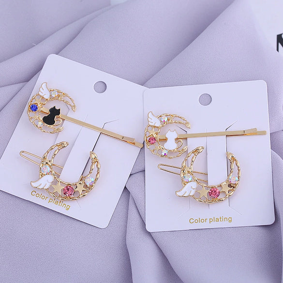 Wholesale Cute Girl Cat Planet Wings Hairpin Set Zinc Alloy Electroplating