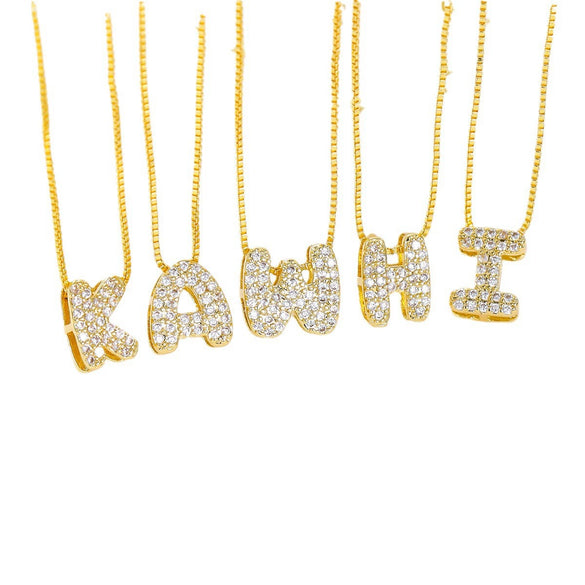 Wholesale Cute Letter Copper Necklace Set With Zirconia Pendant