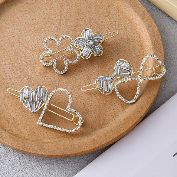 Wholesale Cute Metal Love Bow Flower Hairpin With Pearl And Crystal For Women