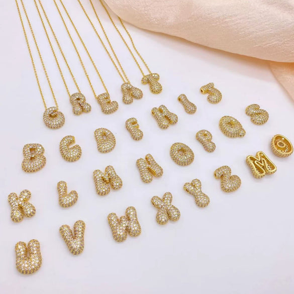 Wholesale Cute Q Feeling Chubby Letter Pendant Copper Inlaid Zircon Necklace With Electroplating