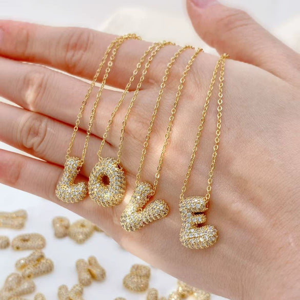 Wholesale Cute Q Feeling Chubby Letter Pendant Copper Inlaid Zircon Necklace With Electroplating