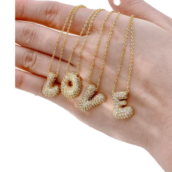 Wholesale Cute Q Feeling Chubby Letter Pendant Copper Inlaid Zircon Necklace With Electroplating