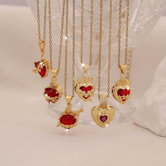 Wholesale Cute Red Love Heart Shape Pendant Necklace Light Luxury Stainless Steel Clavicle Chain