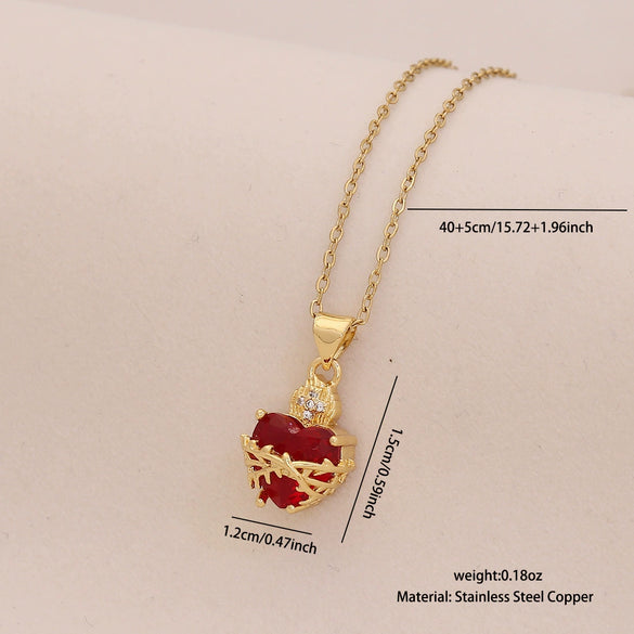 Wholesale Cute Red Love Heart Shape Pendant Necklace Light Luxury Stainless Steel Clavicle Chain