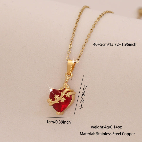 Wholesale Cute Red Love Heart Shape Pendant Necklace Light Luxury Stainless Steel Clavicle Chain