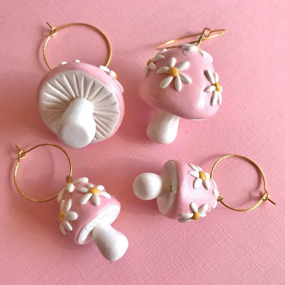 Wholesale Cute Retro Threedimensional Oildropping Mushroom Copper Earrings For Women