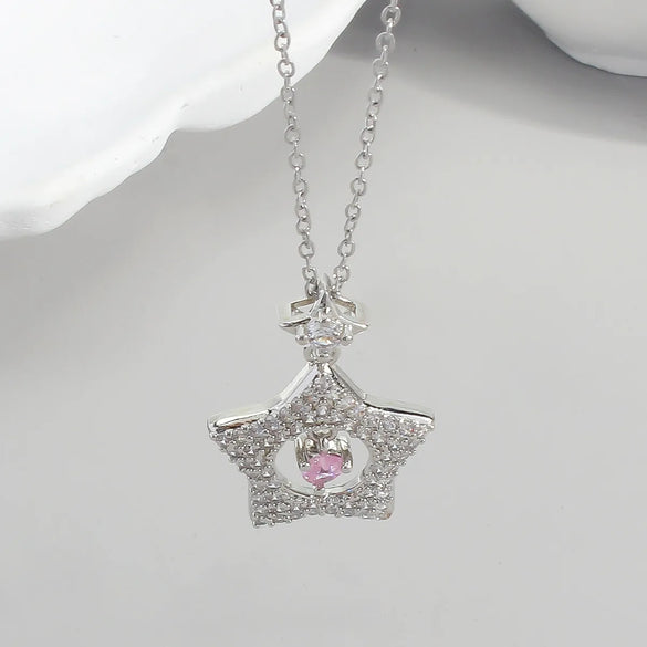 Wholesale Cute Romantic Star Heart Shape 304 Stainless Steel Copper Plating Inlay 18K Gold Plated Zircon Pendant Necklace